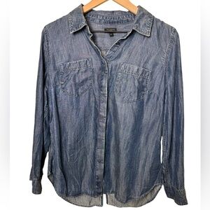 Talbots Blue Denim Chambray Long Sleeve Blouse Shirt Western Large Petite